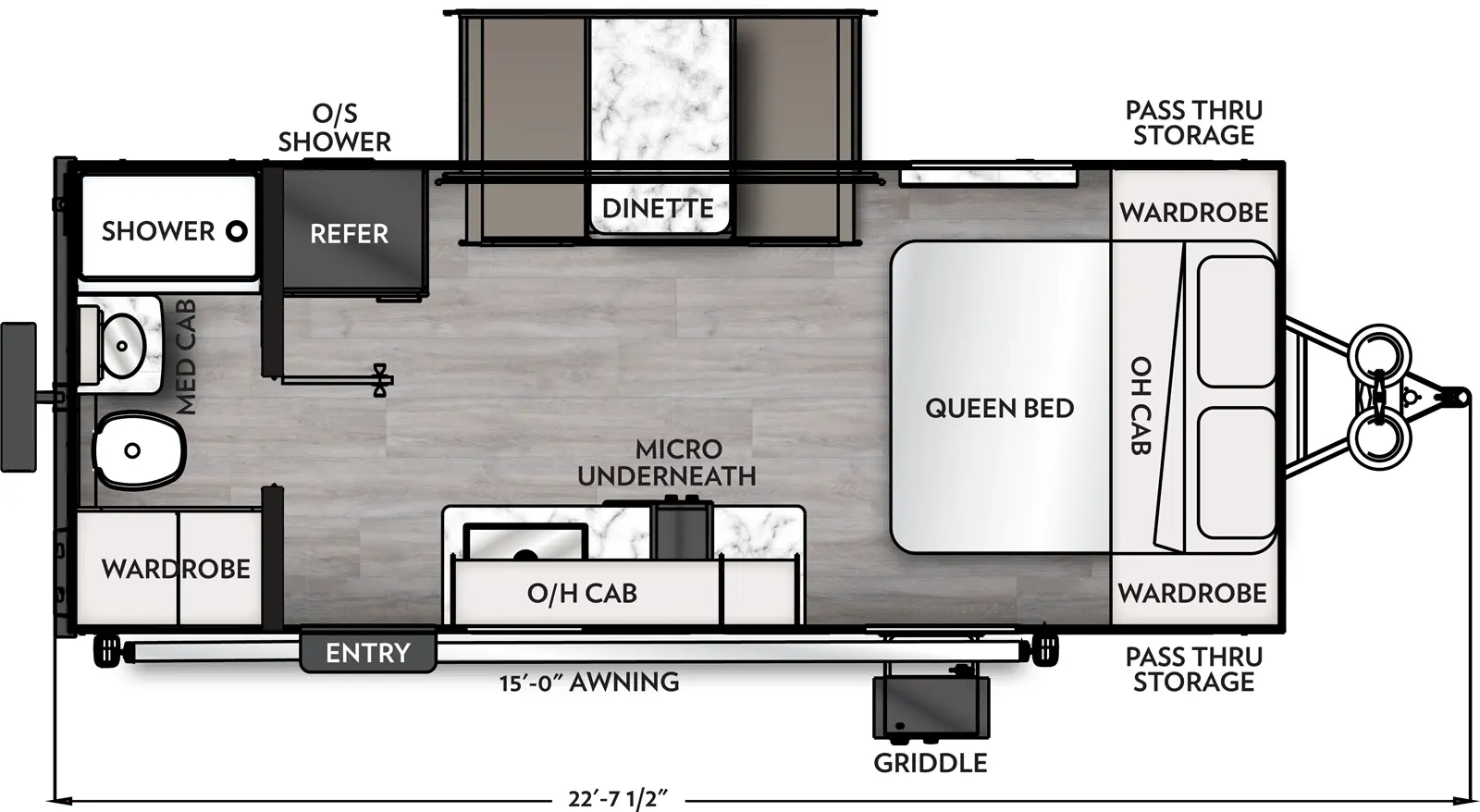 The Apex Nano 190RBS has one entry and one slide out. Exterior features include: fiberglass exterior and 15' awning. Interiors features include: front bedroom and rear bathroom.